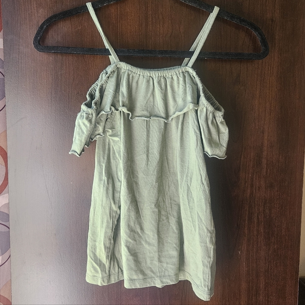 Place Girl's Olive Green Ruffle Off The Shoulder Tank Top